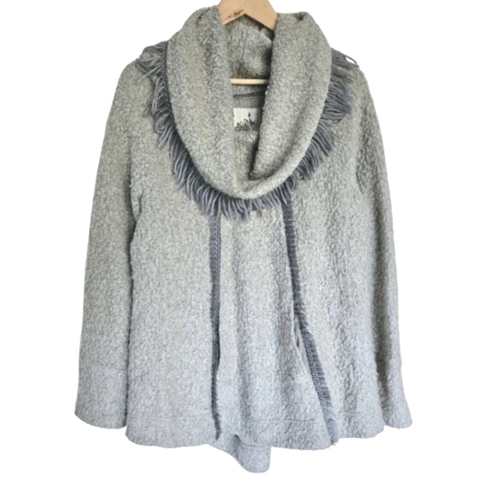 Angel‎ Of The North Anthropologie Gray Fringed Cowl Sweater Large Wool Blend